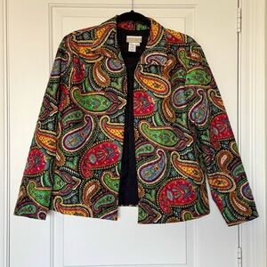 Vintage 90s Coldwater Creek Paisley Print 100% Silk Quilted Jacket Medium